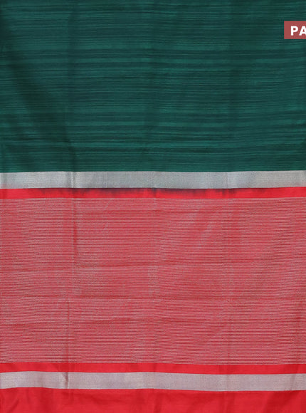 Banarasi semi matka saree green and red with plain body and zari woven border