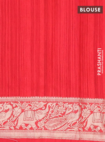 Banarasi semi matka saree green and red with plain body and zari woven border