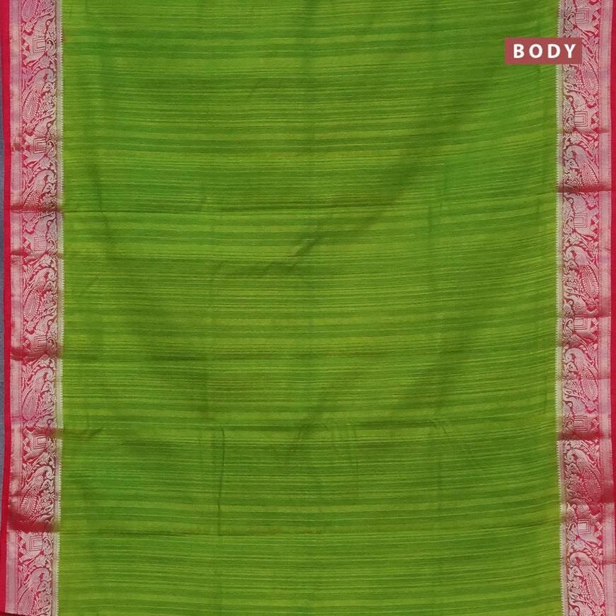 Banarasi semi matka saree light green and pink with plain body and zari woven border