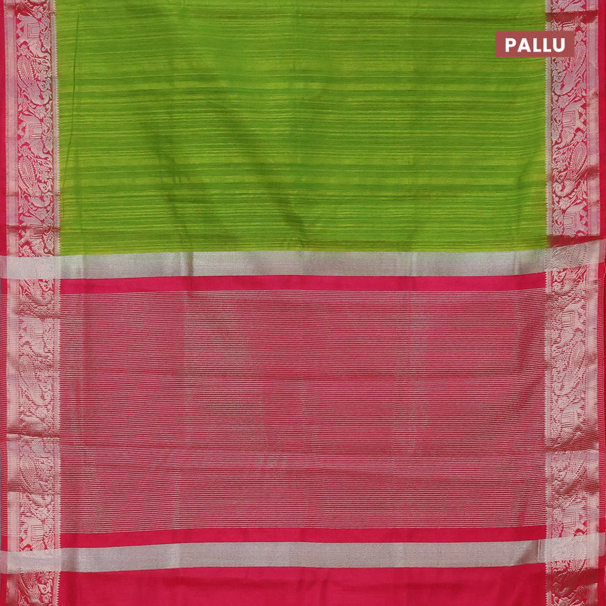 Banarasi semi matka saree light green and pink with plain body and zari woven border