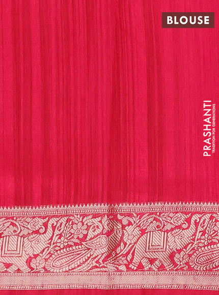 Banarasi semi matka saree light green and pink with plain body and zari woven border