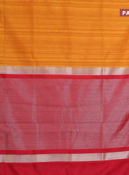 Banarasi semi matka saree mango yellow and red with plain body and zari woven border