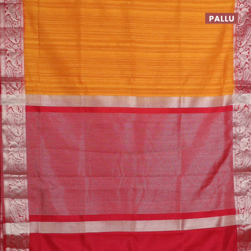 Banarasi semi matka saree mango yellow and red with plain body and zari woven border