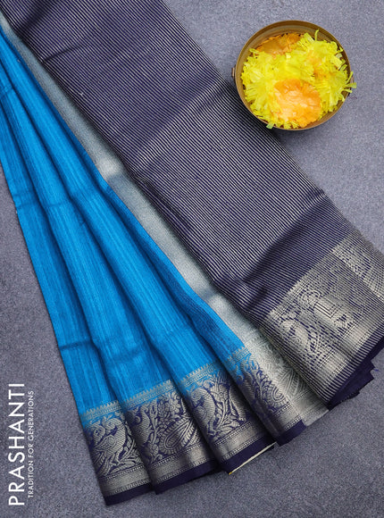 Banarasi semi matka saree cs blue and dark blue with plain body and zari woven border