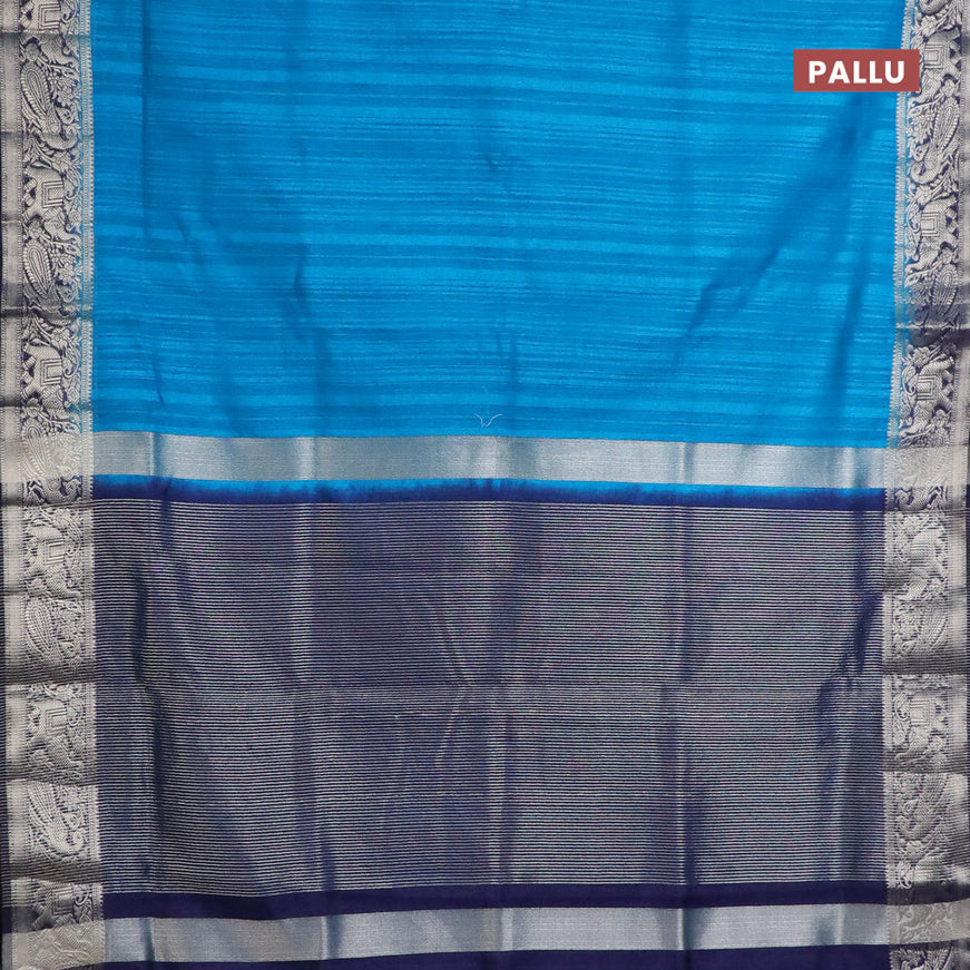 Banarasi semi matka saree cs blue and dark blue with plain body and zari woven border