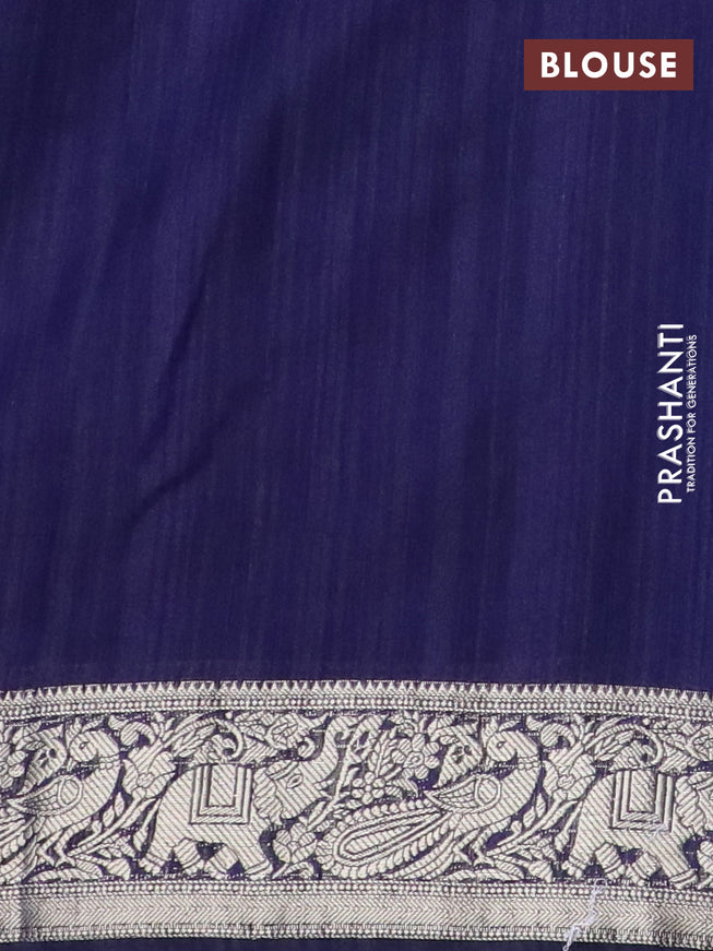 Banarasi semi matka saree cs blue and dark blue with plain body and zari woven border