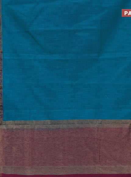 Banarasi semi matka saree teal blue and dark magenta pink with plain body and antique zari border