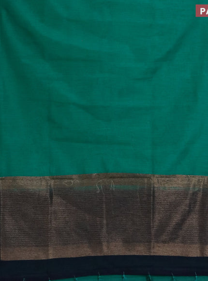 Banarasi semi matka saree green and dark blue with plain body and antique zari border