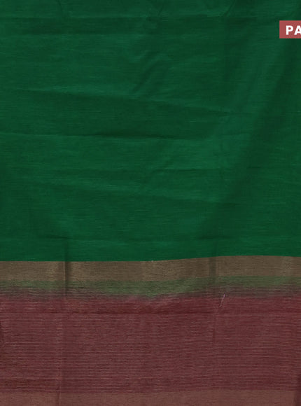 Banarasi semi matka saree green and dark magenta pink with plain body and antique zari border