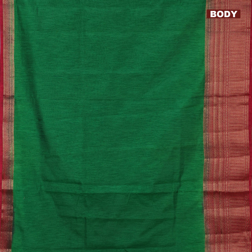 Banarasi semi matka saree green and red with plain body and long antique zari border