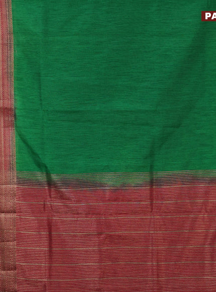 Banarasi semi matka saree green and red with plain body and long antique zari border