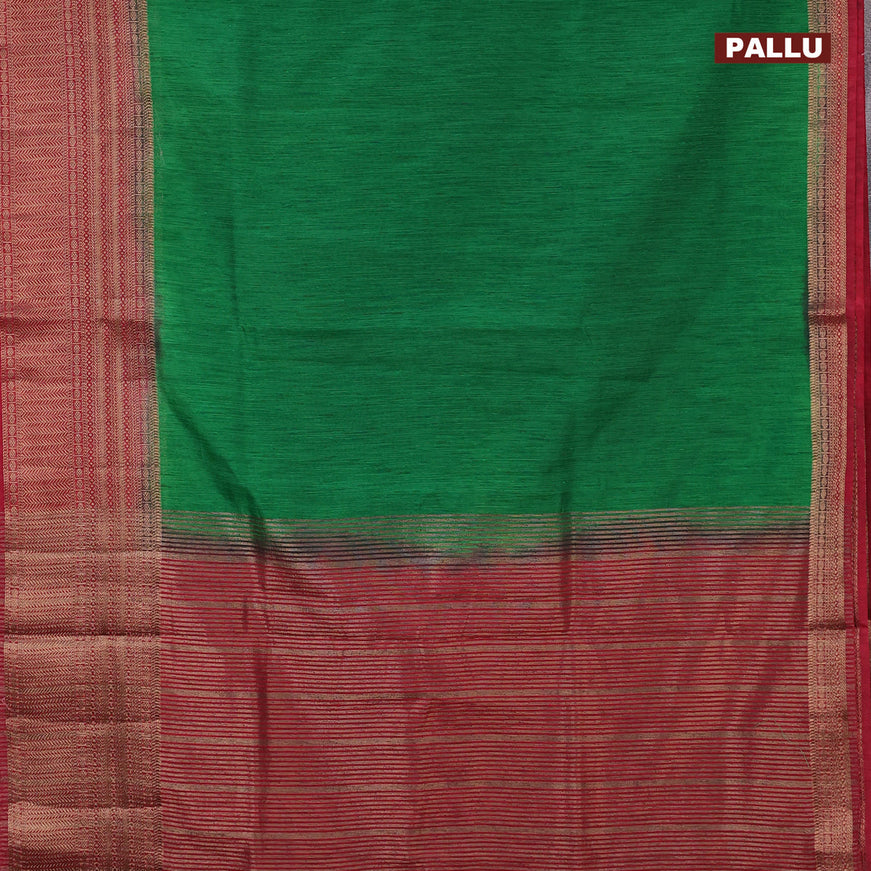 Banarasi semi matka saree green and red with plain body and long antique zari border