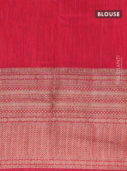 Banarasi semi matka saree green and red with plain body and long antique zari border