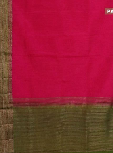 Banarasi semi matka saree pink and mehendi green with plain body and long antique zari border