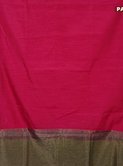 Banarasi semi matka saree dark pink and mehendi green with plain body and antique zari border