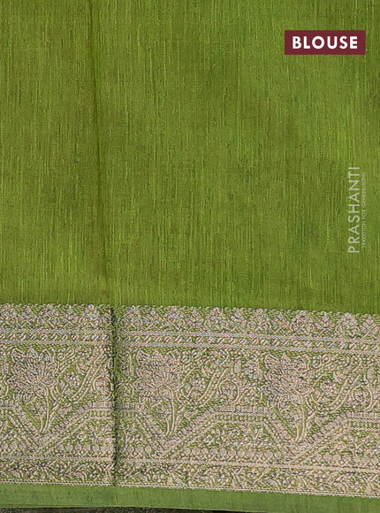 Banarasi semi matka saree dark pink and mehendi green with plain body and antique zari border