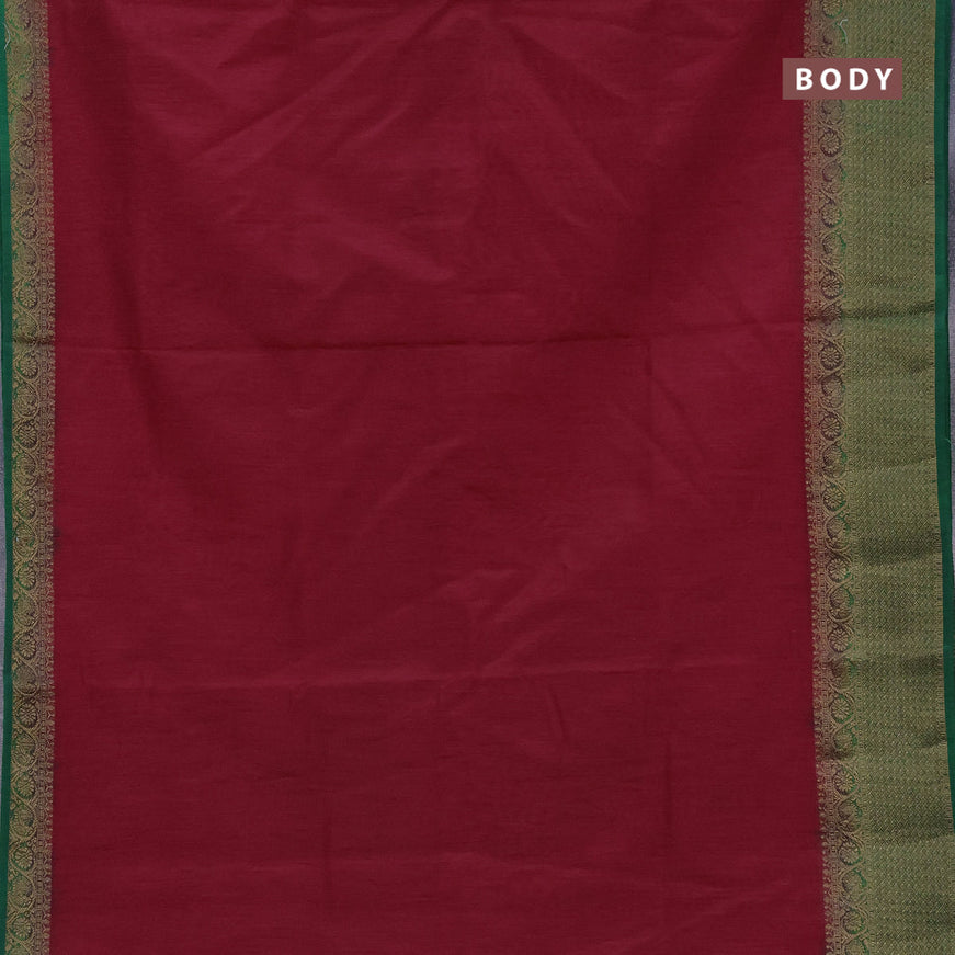 Banarasi semi matka saree maroon and green with plain body and antique zari border