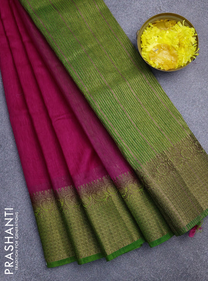 Banarasi semi matka saree pink and light green with plain body and antique zari border