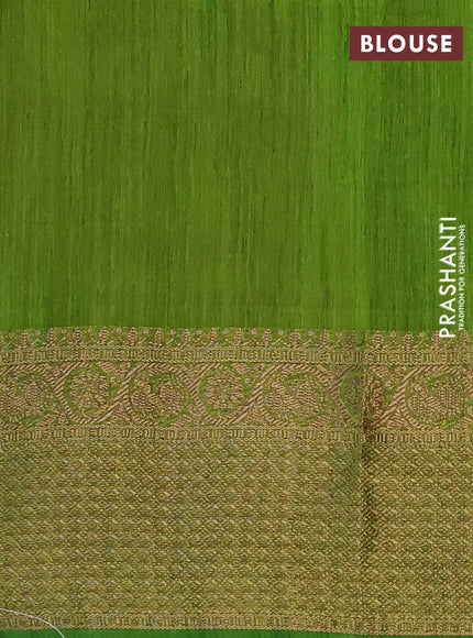 Banarasi semi matka saree pink and light green with plain body and antique zari border