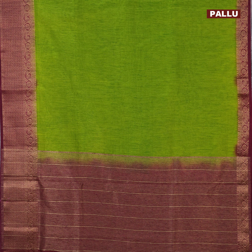 Banarasi semi matka saree mehendi green and wine shade with plain body and antique zari border