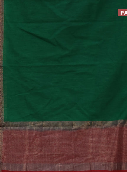 Banarasi semi matka saree green and red with plain body and antique zari border