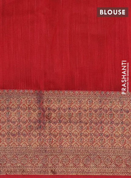 Banarasi semi matka saree green and red with plain body and antique zari border