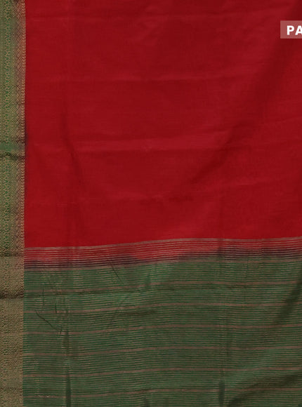 Banarasi semi matka saree red and green with plain body and long antique zari border