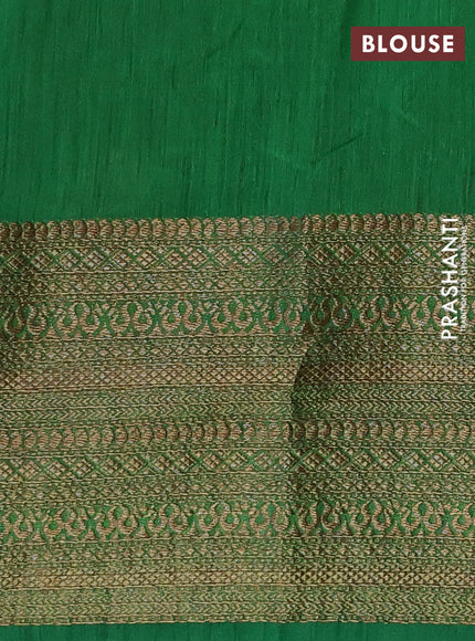 Banarasi semi matka saree red and green with plain body and long antique zari border