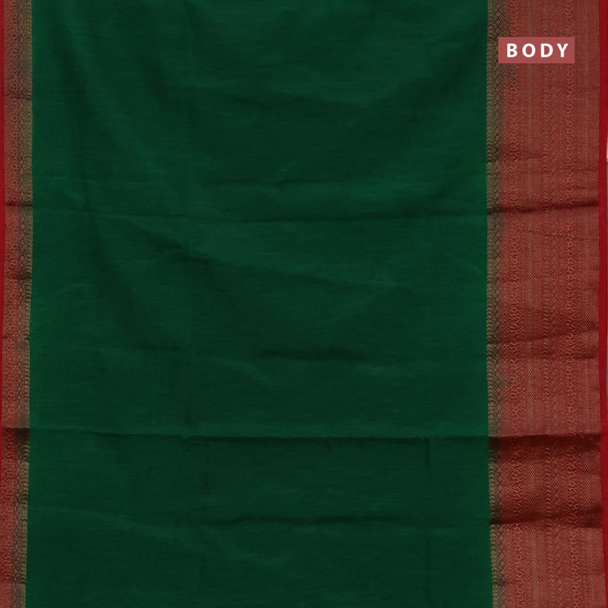 Banarasi semi matka saree green and red with plain body and long antique zari border