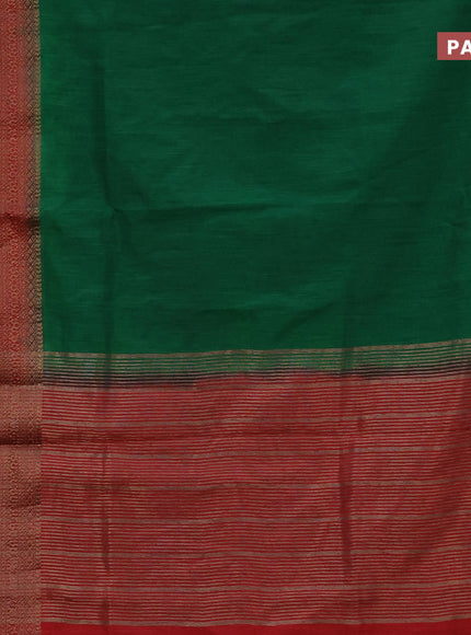 Banarasi semi matka saree green and red with plain body and long antique zari border