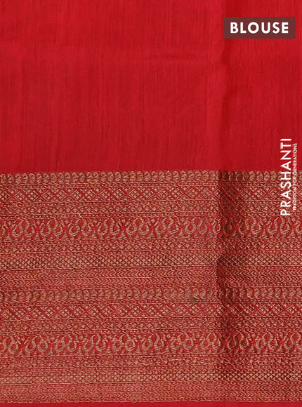 Banarasi semi matka saree green and red with plain body and long antique zari border