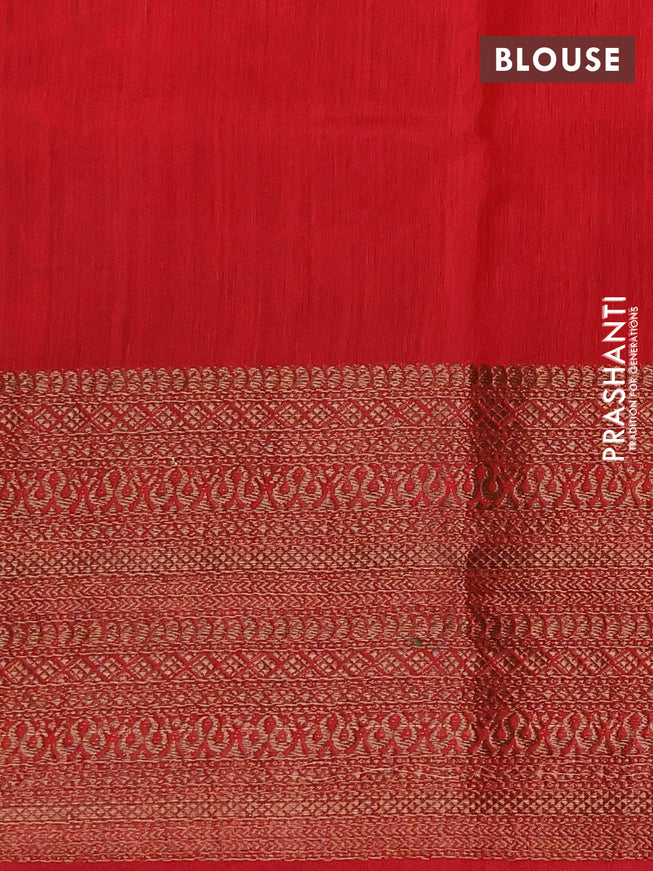 Banarasi semi matka saree green and red with plain body and long antique zari border