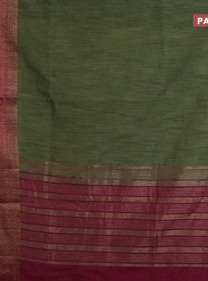 Banarasi semi matka saree green shade and magenta pink with plain body and long antique zari border