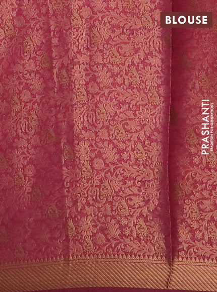 Banarasi semi matka saree green shade and magenta pink with plain body and long antique zari border