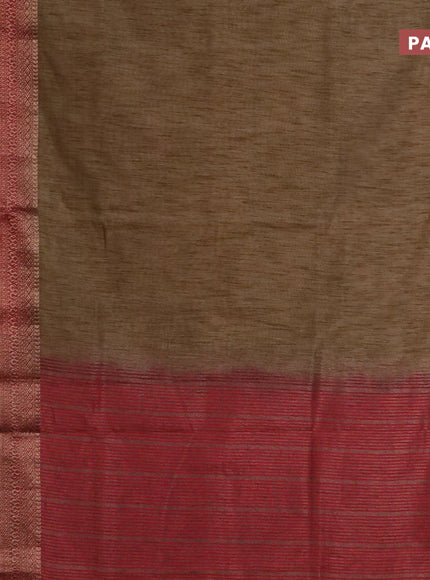 Banarasi semi matka saree chikku shade and red with plain body and long antique zari border