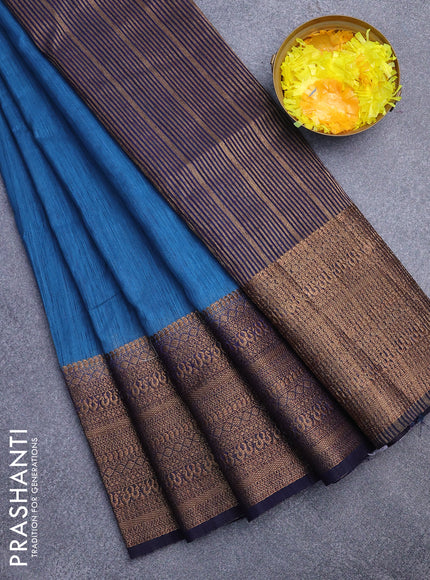 Banarasi semi matka saree blue and dark blue with plain body and long antique zari border