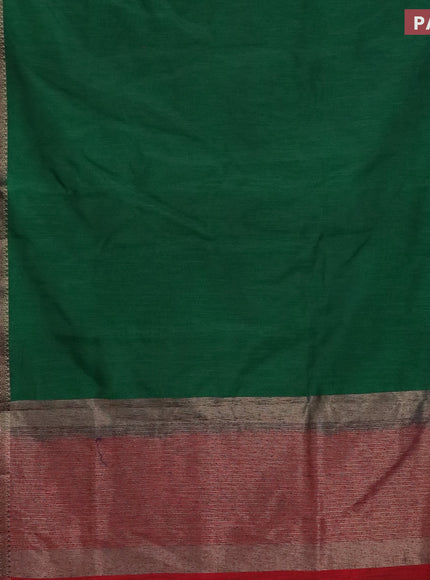 Banarasi semi matka saree green and red with plain body and antique zari border