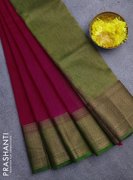 Banarasi semi matka saree pink and light green with plain body and antique zari border