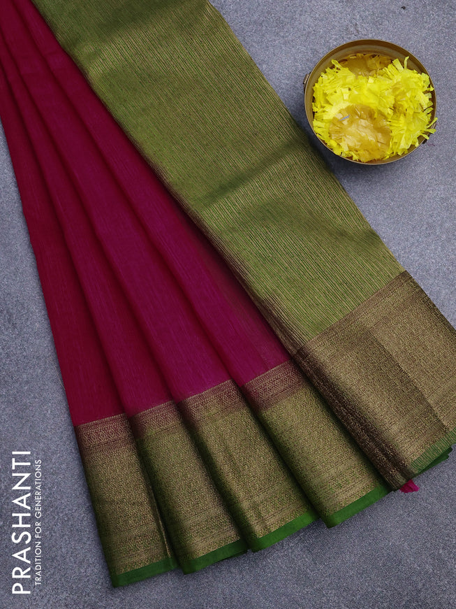 Banarasi semi matka saree pink and light green with plain body and antique zari border