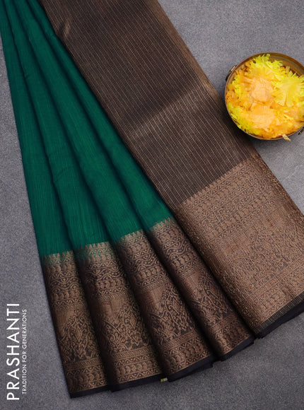 Banarasi semi matka saree dual shade of teal green and navy blue with plain body and long antique zari border