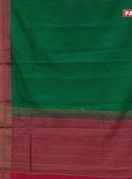 Banarasi semi matka saree green and pink with plain body and long antique zari border