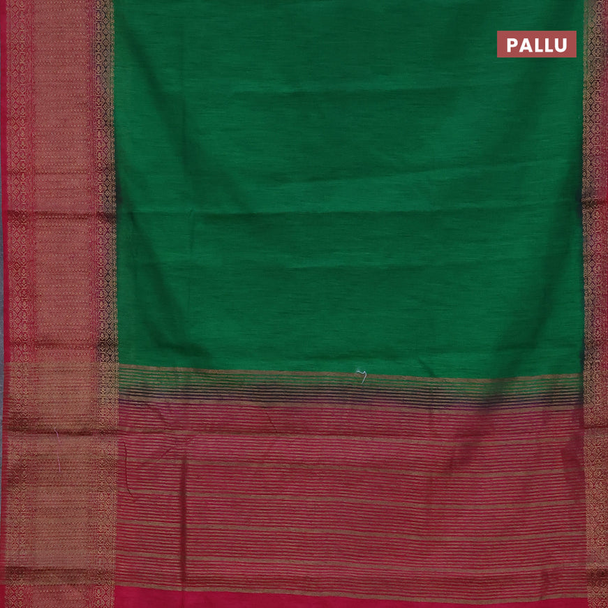 Banarasi semi matka saree green and pink with plain body and long antique zari border