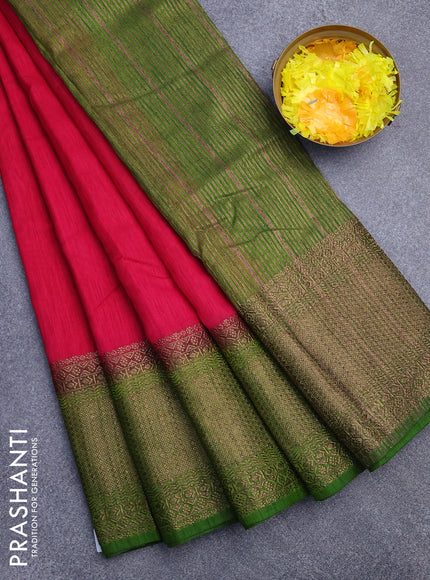 Banarasi semi matka saree pink and green with plain body and long antique zari border