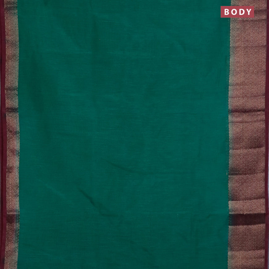 Banarasi semi matka saree green and dark magenta pink with plain body and antique zari border