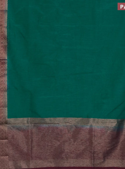 Banarasi semi matka saree green and dark magenta pink with plain body and antique zari border