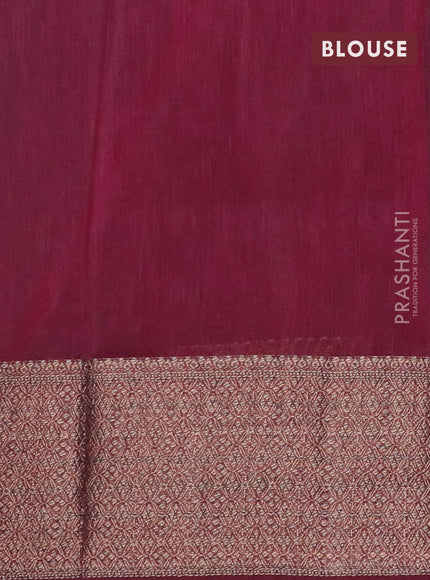 Banarasi semi matka saree green and dark magenta pink with plain body and antique zari border