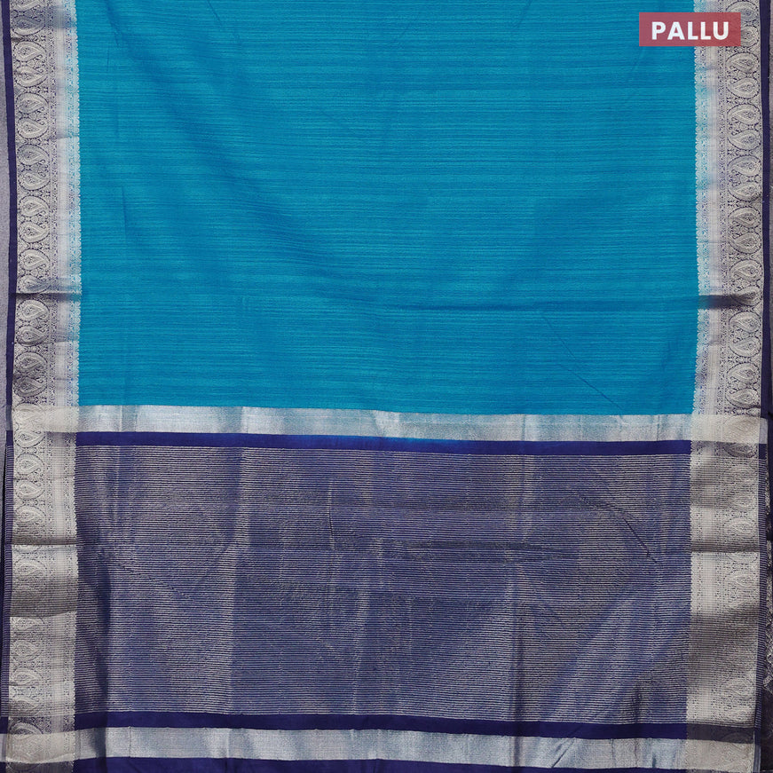 Banarasi semi matka saree cs blue and navy blue with plain body and zari woven border