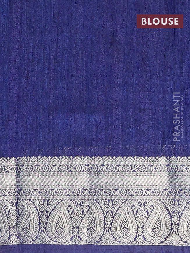 Banarasi semi matka saree cs blue and navy blue with plain body and zari woven border