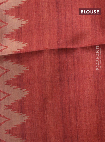 Semi tussar saree peach shade and multi colour with allover zari weaves & butta prints and temple design border