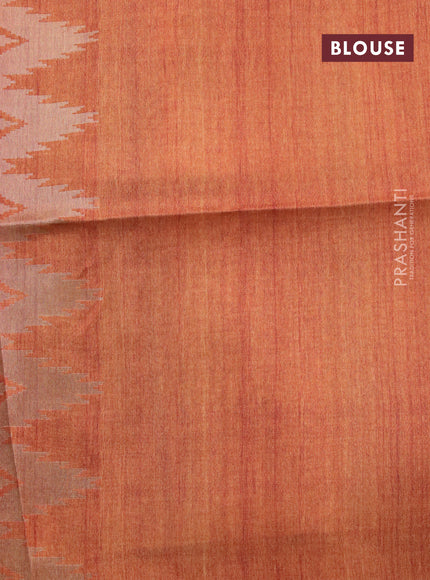 Semi tussar saree beige and multi colour with allover zari weaves & butta prints and temple design border